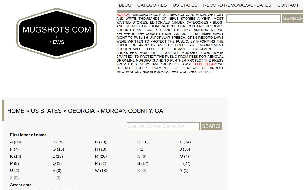Morgan County Georgia historical mugshot archive and record-context source