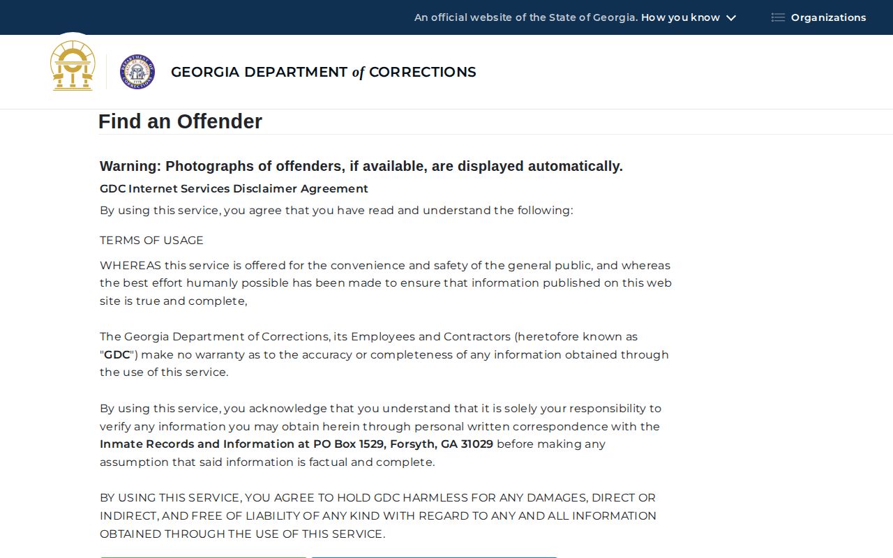 Georgia Department of Corrections offender query for Morgan County related state custody