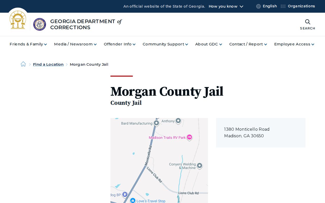 Official Morgan County Jail directory entry for Georgia county custody records